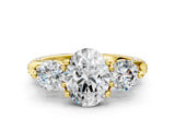 Yellow gold Oval Cut Diamond Three-Stone Ring with Prong Setting and Pavé Band_3