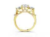 Yellow gold Oval Cut Diamond Three-Stone Ring with Prong Setting and Pavé Band_6