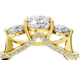 Yellow gold Oval Cut Diamond Three-Stone Ring with Prong Setting and Pavé Band_7