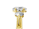 Yellow gold Oval Cut Diamond Three-Stone Ring with Prong Setting and Pavé Band_8