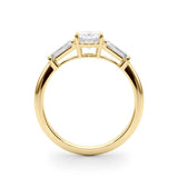 Yellow gold Oval Cut Diamond Three-Stone Ring with Tapered Baguette Side Stones and Prong Setting 2