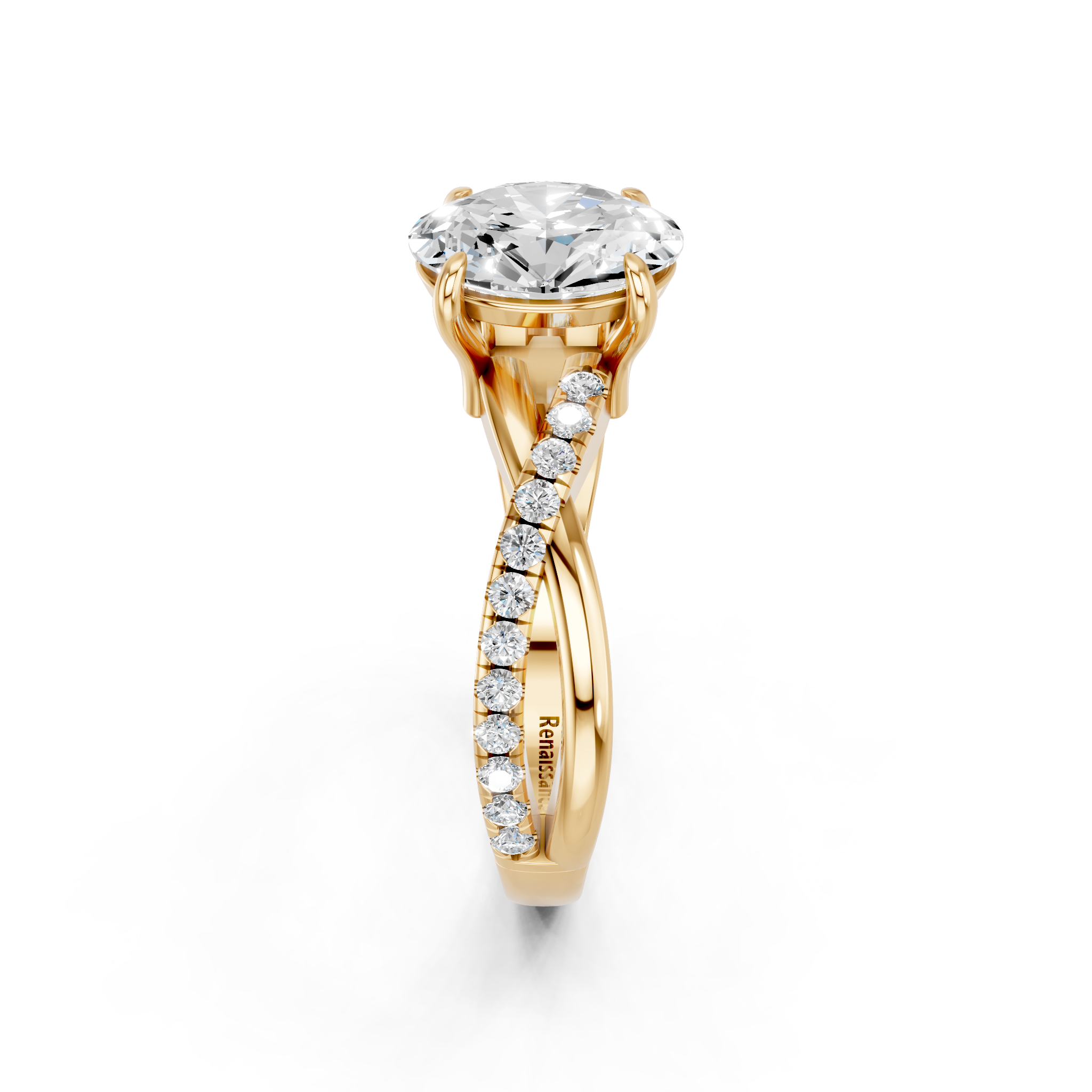 Yellow gold Oval Cut Diamond Twist Band Solitaire with Prong Setting_16