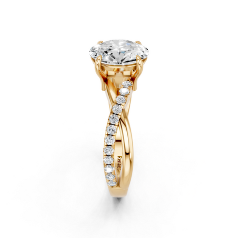 Yellow gold Oval Cut Diamond Twist Band Solitaire with Prong Setting_16