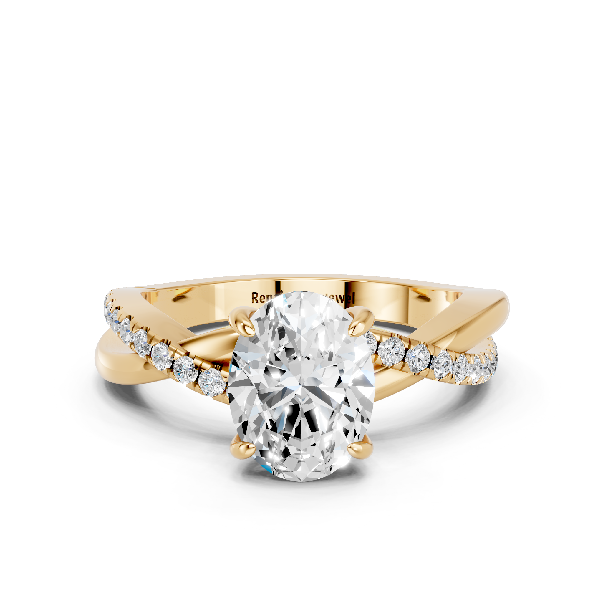Yellow gold Oval Cut Diamond Twist Band Solitaire with Prong Setting_23