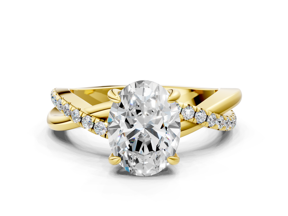 Yellow gold Oval Cut Diamond Twist Band Solitaire with Prong Setting_40