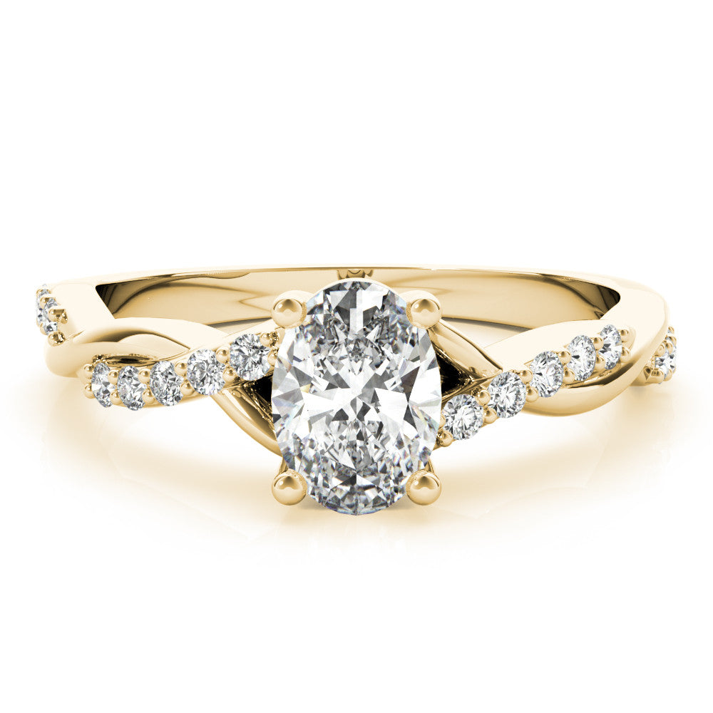 Yellow gold Oval Cut Diamond Twisted Band Engagement Ring with Prong Setting