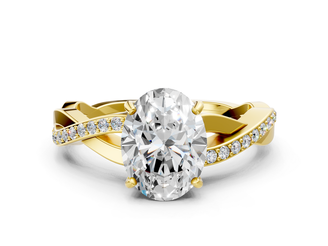 Yellow gold Oval Cut Diamond Twisted Band Engagement Ring with Prong Setting_15