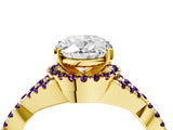 Yellow gold Oval Cut Diamond with Amethyst side stone Halo Twist Band Solitaire Prong Setting Ring_28