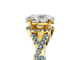 Yellow gold Oval Cut Diamond with Aquamarine side stone Halo Twist Band Solitaire Prong Setting Ring_17