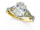 Yellow gold Oval Cut Diamond with Aquamarine side stone Halo Twist Band Solitaire Prong Setting Ring_37