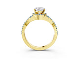 Yellow gold Oval Cut Diamond with Aquamarine side stone Halo Twist Band Solitaire Prong Setting Ring_39