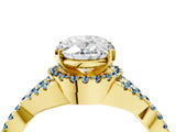 Yellow gold Oval Cut Diamond with Aquamarine side stone Halo Twist Band Solitaire Prong Setting Ring_40