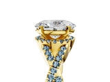 Yellow gold Oval Cut Diamond with Aquamarine side stone Halo Twist Band Solitaire Prong Setting Ring_41