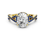 Yellow gold Oval Cut Diamond with Blue Sapphire side stone Halo Twist Band Solitaire Prong Setting Ring_36