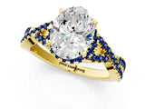 Yellow gold Oval Cut Diamond with Blue Sapphire side stone Halo Twist Band Solitaire Prong Setting Ring_37