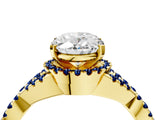Yellow gold Oval Cut Diamond with Blue Sapphire side stone Halo Twist Band Solitaire Prong Setting Ring_40