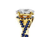 Yellow gold Oval Cut Diamond with Blue Sapphire side stone Halo Twist Band Solitaire Prong Setting Ring_41