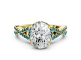 Yellow gold Oval Cut Diamond with Blue Topaz side stone Halo Twist Band Solitaire Prong Setting Ring_36