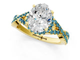 Yellow gold Oval Cut Diamond with Blue Topaz side stone Halo Twist Band Solitaire Prong Setting Ring_37