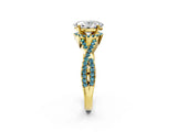 Yellow gold Oval Cut Diamond with Blue Topaz side stone Halo Twist Band Solitaire Prong Setting Ring_38