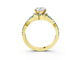 Yellow gold Oval Cut Diamond with Blue Topaz side stone Halo Twist Band Solitaire Prong Setting Ring_39