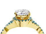 Yellow gold Oval Cut Diamond with Blue Topaz side stone Halo Twist Band Solitaire Prong Setting Ring_40