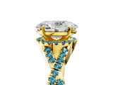 Yellow gold Oval Cut Diamond with Blue Topaz side stone Halo Twist Band Solitaire Prong Setting Ring_41
