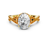 Yellow gold Oval Cut Diamond with Citrine side stone Halo Twist Band Solitaire Prong Setting Ring_24