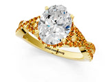 Yellow gold Oval Cut Diamond with Citrine side stone Halo Twist Band Solitaire Prong Setting Ring_25