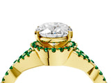 Yellow gold Oval Cut Diamond with Emerald side stone Halo Twist Band Solitaire Prong Setting Ring_16