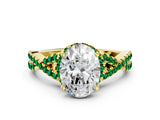 Yellow gold Oval Cut Diamond with Emerald side stone Halo Twist Band Solitaire Prong Setting Ring_36