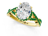 Yellow gold Oval Cut Diamond with Emerald side stone Halo Twist Band Solitaire Prong Setting Ring_37