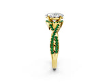 Yellow gold Oval Cut Diamond with Emerald side stone Halo Twist Band Solitaire Prong Setting Ring_38