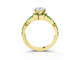 Yellow gold Oval Cut Diamond with Emerald side stone Halo Twist Band Solitaire Prong Setting Ring_39