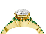 Yellow gold Oval Cut Diamond with Emerald side stone Halo Twist Band Solitaire Prong Setting Ring_40