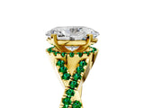 Yellow gold Oval Cut Diamond with Emerald side stone Halo Twist Band Solitaire Prong Setting Ring_41