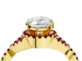 Yellow gold Oval Cut Diamond with Garnet side stone Halo Twist Band Solitaire Prong Setting Ring_16