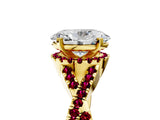 Yellow gold Oval Cut Diamond with Garnet side stone Halo Twist Band Solitaire Prong Setting Ring_17