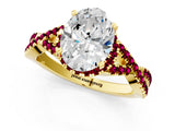 Yellow gold Oval Cut Diamond with Garnet side stone Halo Twist Band Solitaire Prong Setting Ring_37