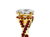 Yellow gold Oval Cut Diamond with Garnet side stone Halo Twist Band Solitaire Prong Setting Ring_41