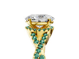 Yellow gold Oval Cut Diamond with Green Sapphire side stone Halo Twist Band Solitaire Prong Setting Ring_17