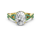 Yellow gold Oval Cut Diamond with Green Sapphire side stone Halo Twist Band Solitaire Prong Setting Ring_24