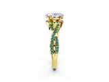 Yellow gold Oval Cut Diamond with Green Sapphire side stone Halo Twist Band Solitaire Prong Setting Ring_26