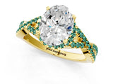 Yellow gold Oval Cut Diamond with Green Sapphire side stone Halo Twist Band Solitaire Prong Setting Ring_37
