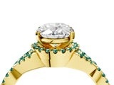 Yellow gold Oval Cut Diamond with Green Sapphire side stone Halo Twist Band Solitaire Prong Setting Ring_40