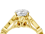 Yellow gold Oval Cut Diamond with Milgrain Marquise and Bezel Accents on a Solitaire Band with Prong Setting_222