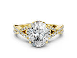 Yellow gold Oval Cut Diamond with Moissanite side stone Halo Twist Band Solitaire Prong Setting Ring_12