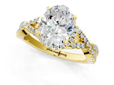 Yellow gold Oval Cut Diamond with Moissanite side stone Halo Twist Band Solitaire Prong Setting Ring_13