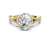Yellow gold Oval Cut Diamond with Moissanite side stone Halo Twist Band Solitaire Prong Setting Ring_36