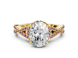 Yellow gold Oval Cut Diamond with Morganite side stone Halo Twist Band Solitaire Prong Setting Ring_12